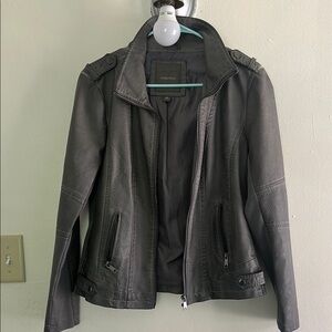 Faded Glory Gray Leather Jacket with Zipper Details